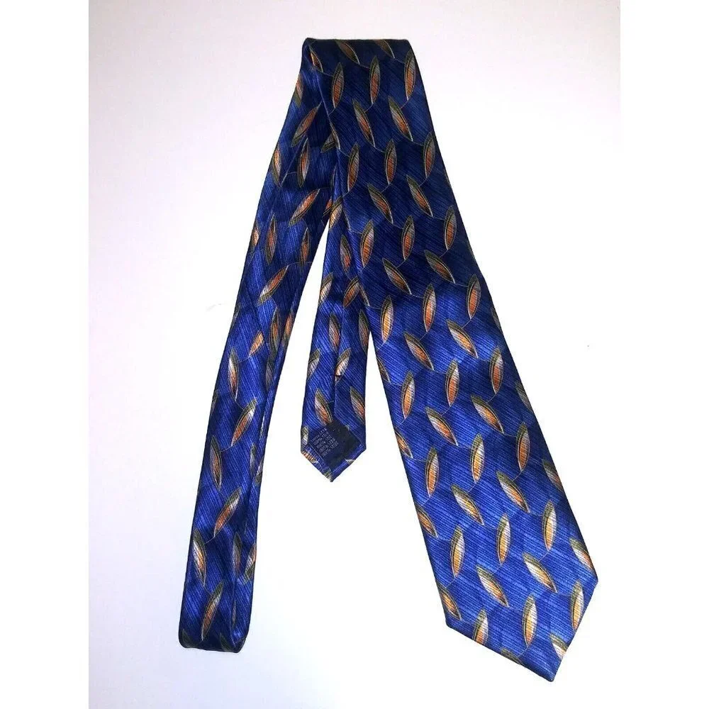 Mens Silk Tie Blue Geometric print Meeting Street Men's Necktie HANDMADE EUC